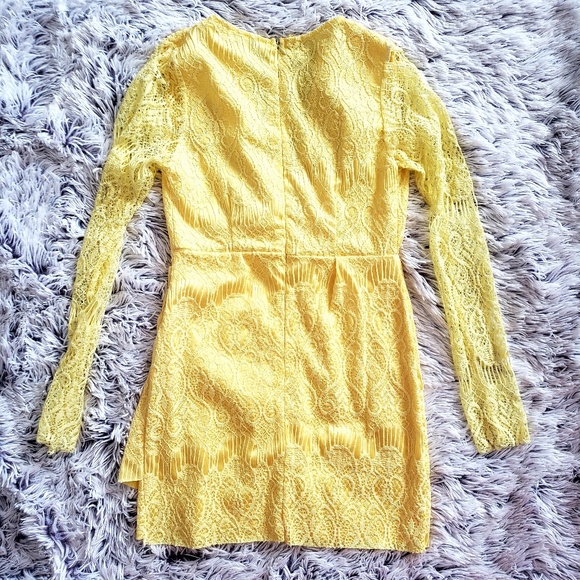 Yellow Deep V Neck Lace Dress - Picture 7 of 8